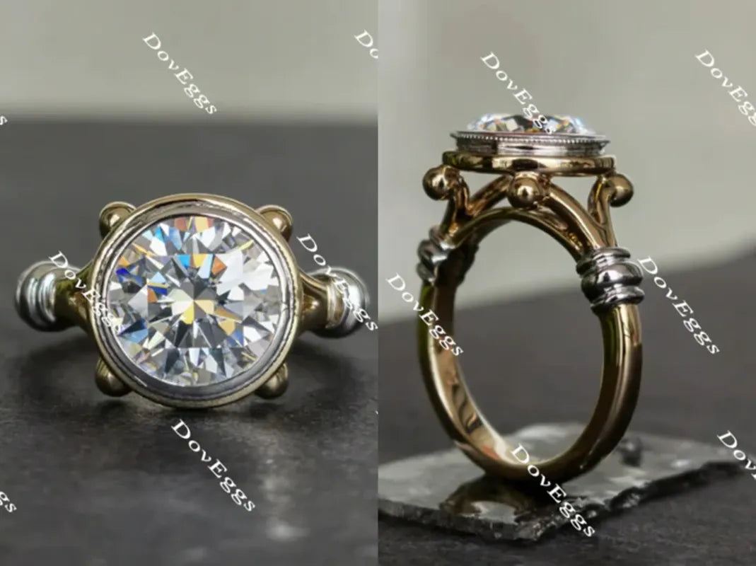 Doveggs bezel solitaire vintage engagement ring only semi-mount only(Exclusively to DovEggs Stones)