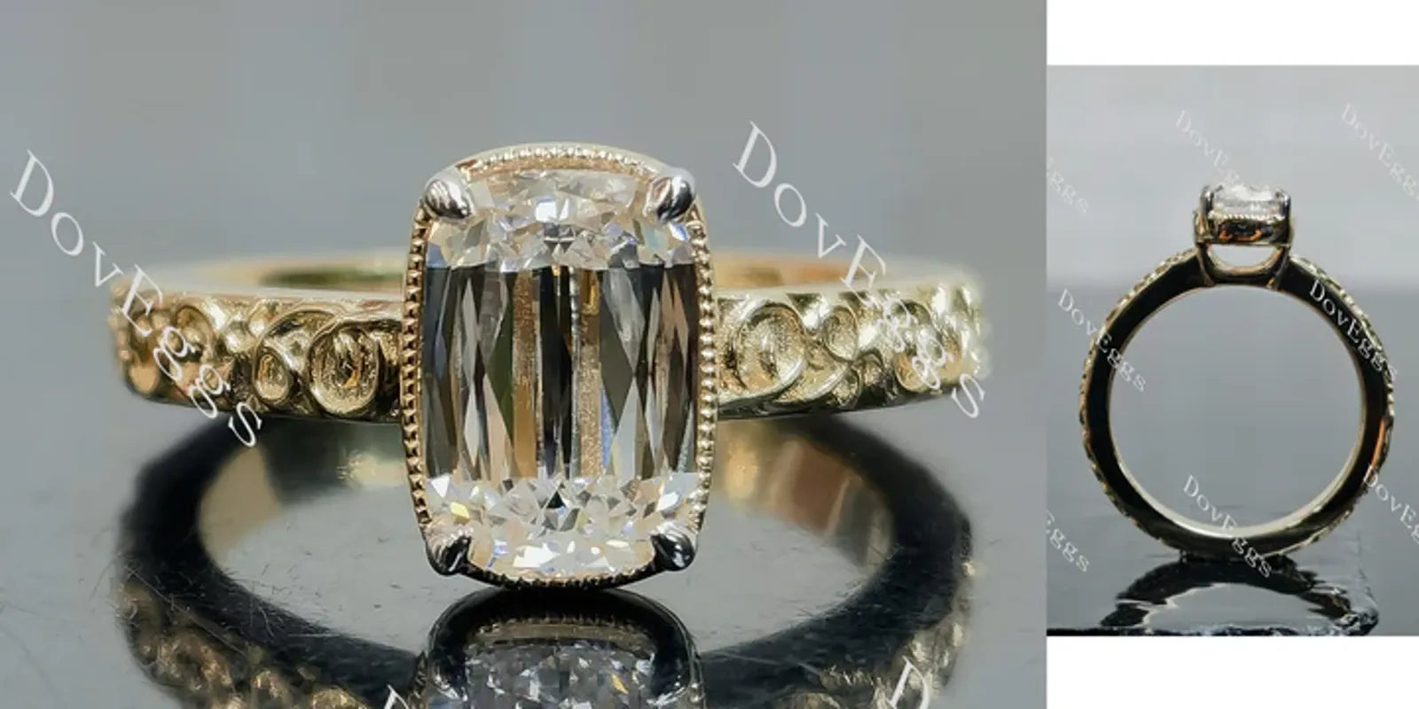 DovEggs art deco solitaire bezel engagement ring only semi-mount only(Exclusively to DovEggs Stones)