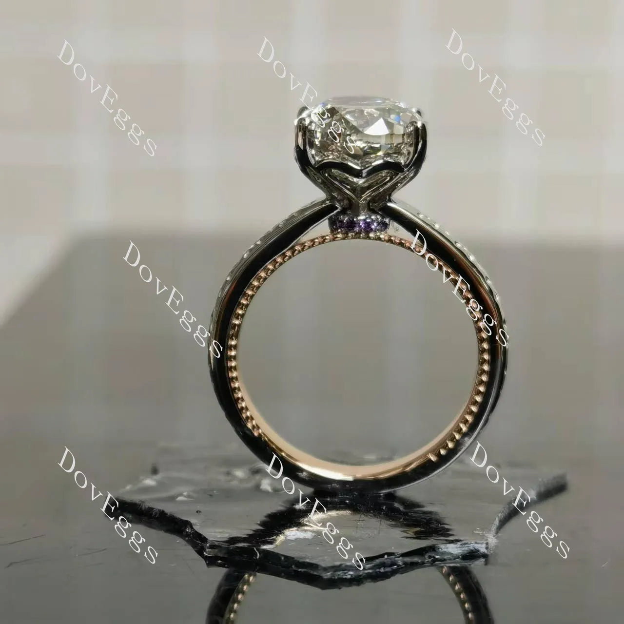 Oval vintage hidden halo moissanite engagement ring | Doveggs