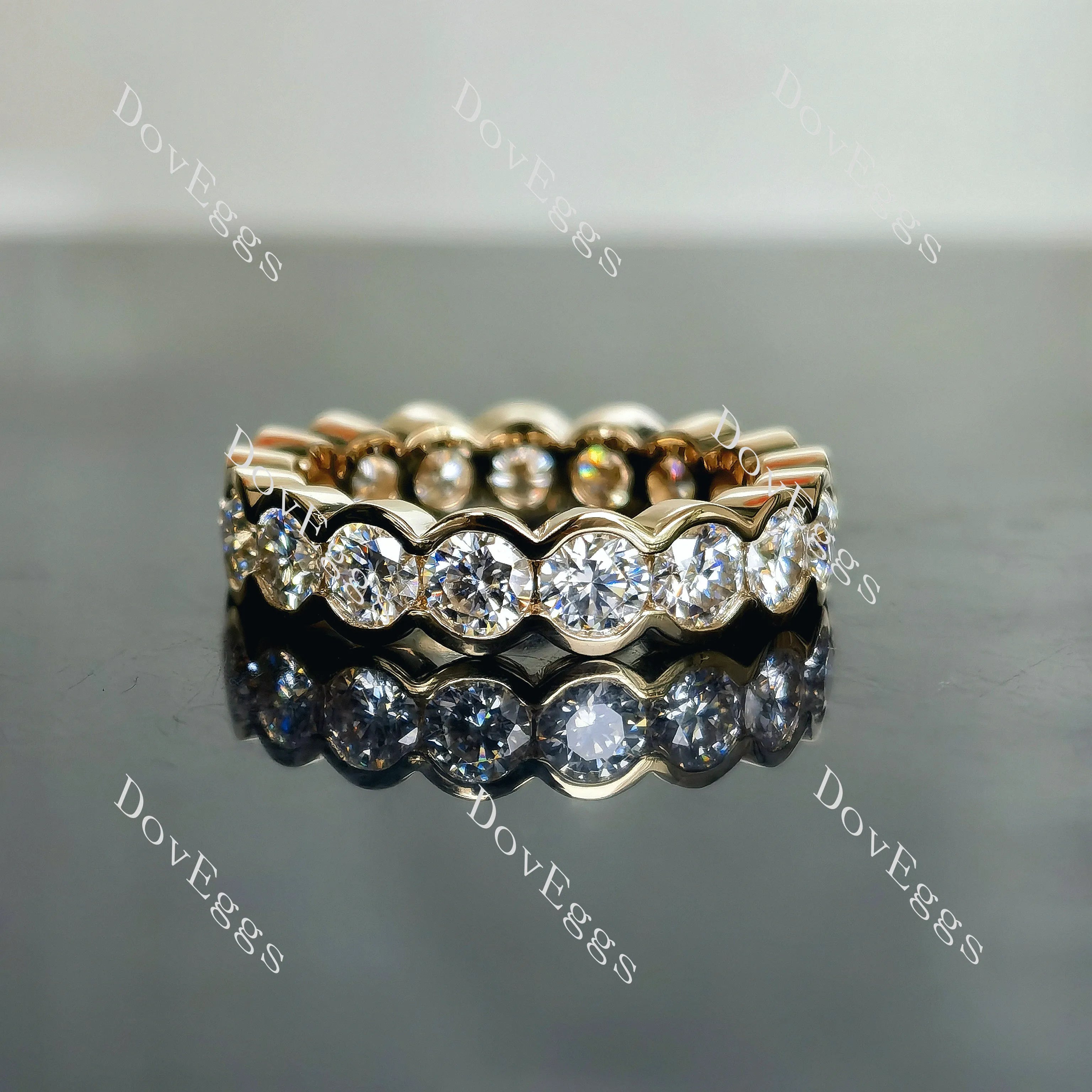 Doveggs round full eternity bezel moissanite/lab grown diamond wedding band-5.2mm band width