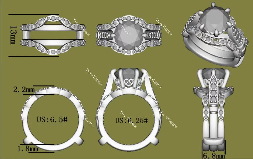 Doveggs round half eternity pave curved moissanite/lab grown diamond enhancer-6.8mm band width