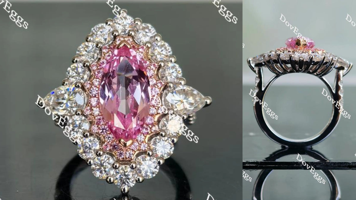 Doveggs marquise halo pink sapphire colored gem engagement ring
