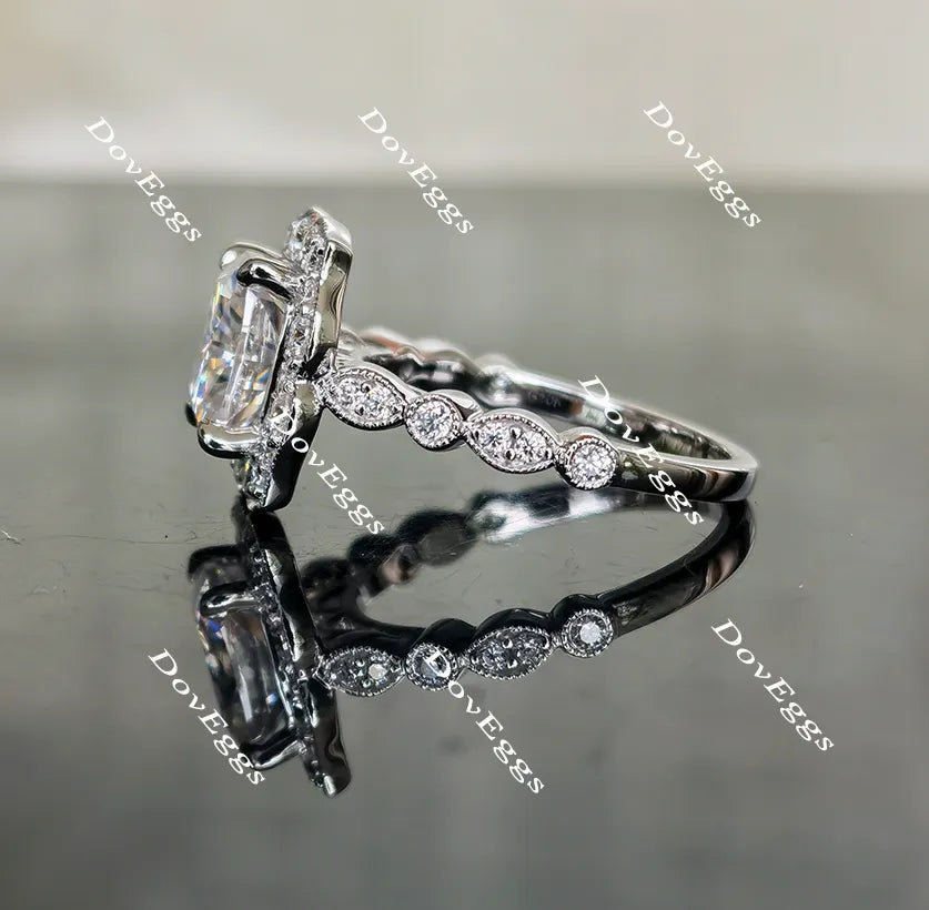 Cushion art deco halo moissanite engagement ring| DovEggs
