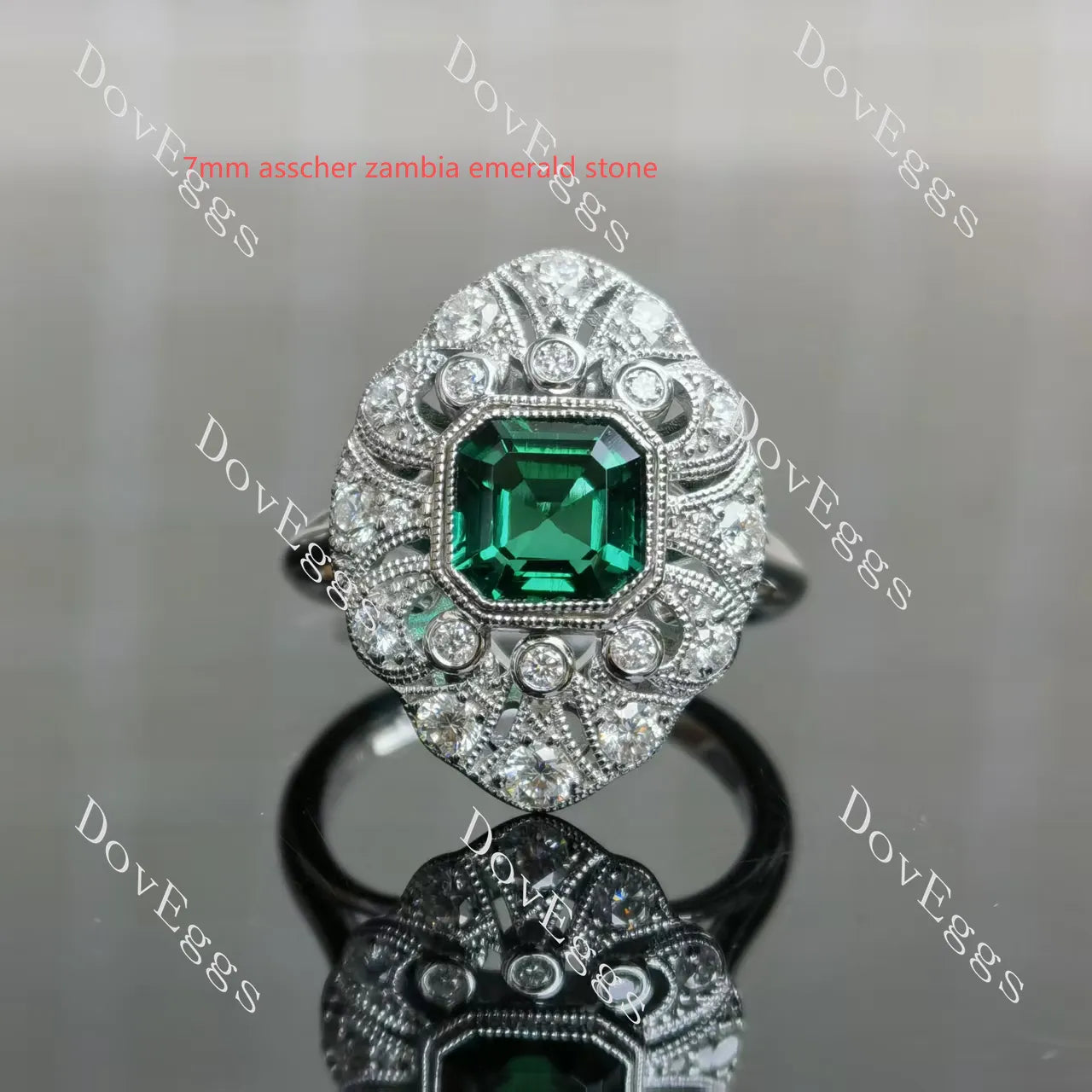 Cushion bezel milgrain vintage moissanite engagement ring| Doveggs