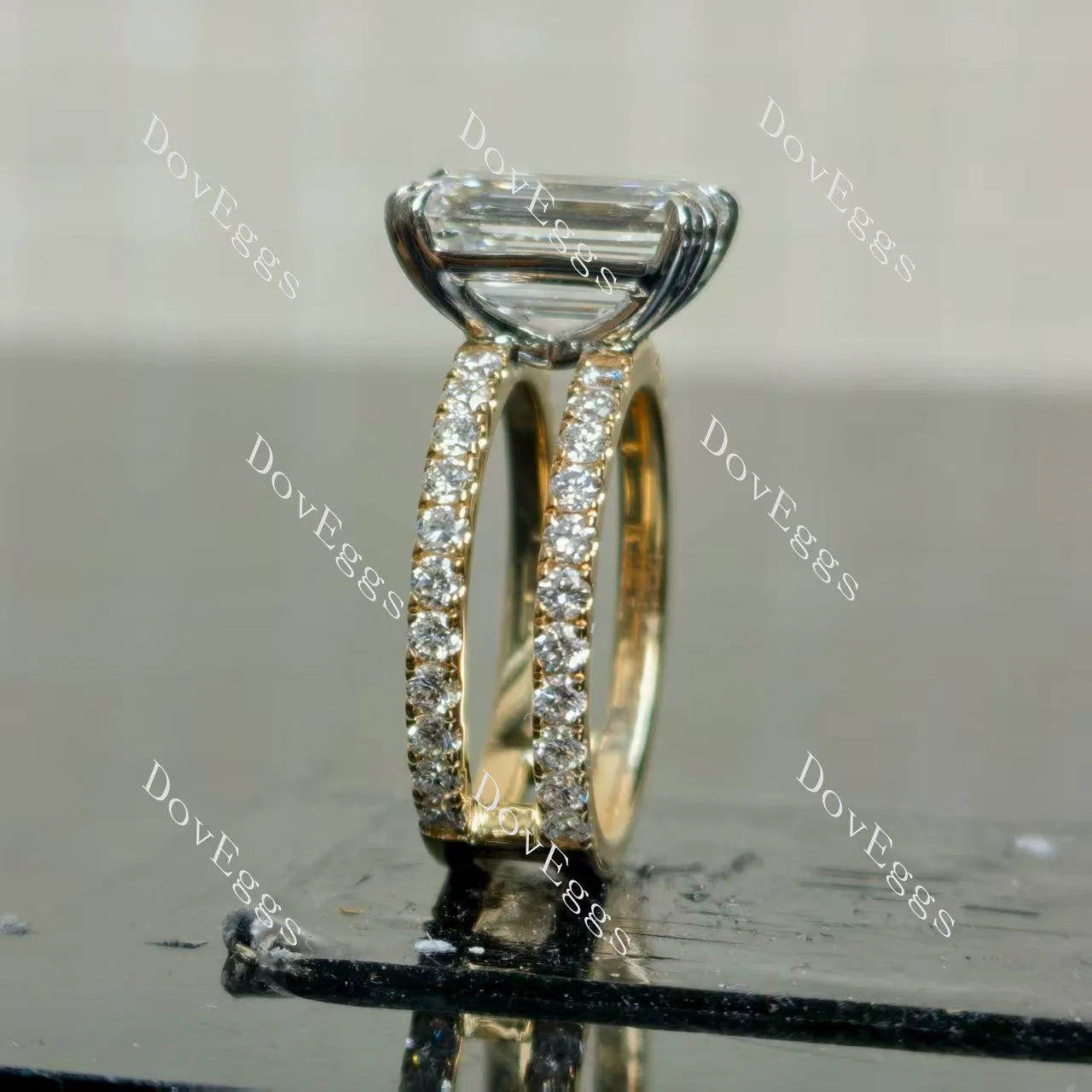 (size 6) Doveggs 14k white gold & yellow gold 4.53ct Emerald F color VS1 Clarity Excellent cut lab grown diamond ring(certified)