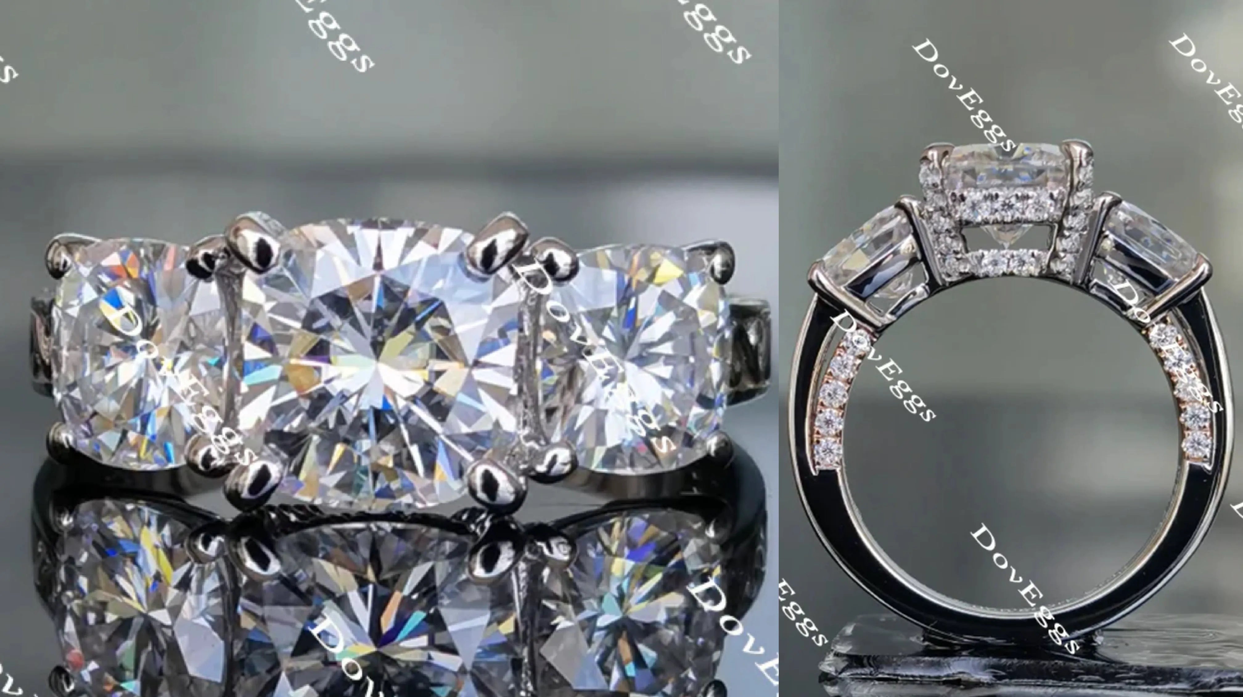 Doveggs cushion three-stone moissanite engagement ring