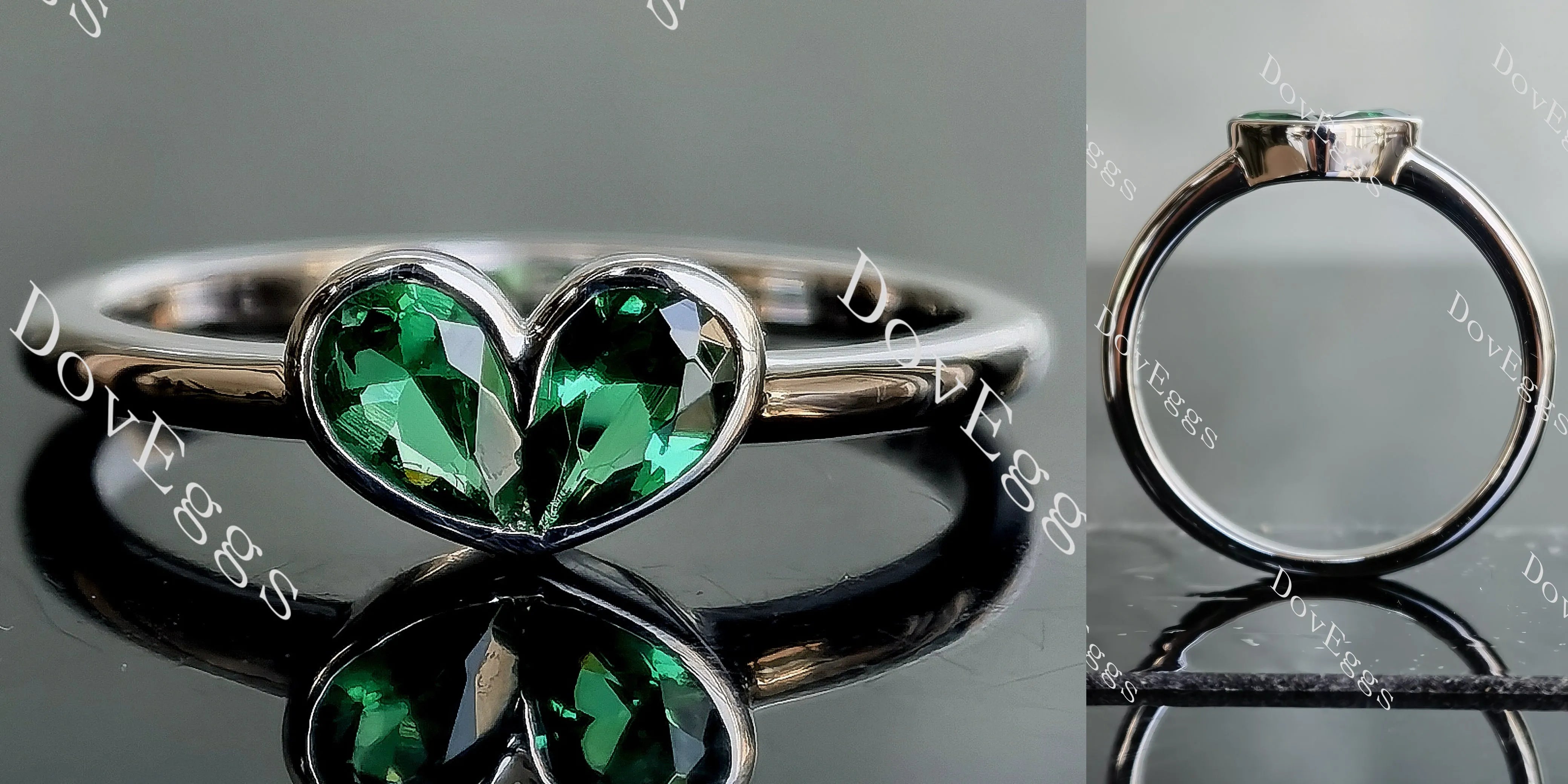 Doveggs pear two stones heart shape bezel colored gem engagement ring