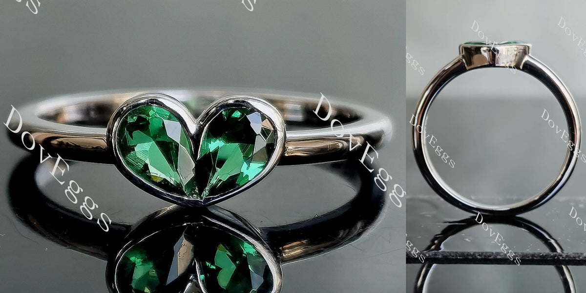 Doveggs pear two stones heart shape bezel colored gem engagement ring