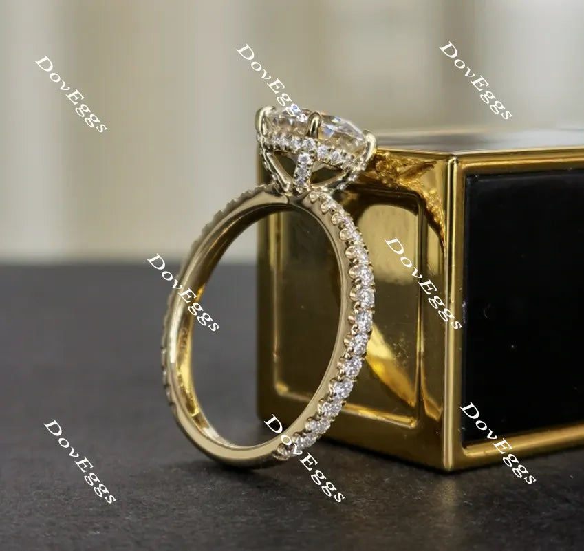 Round paved moissanite engagement ring| DovEggs