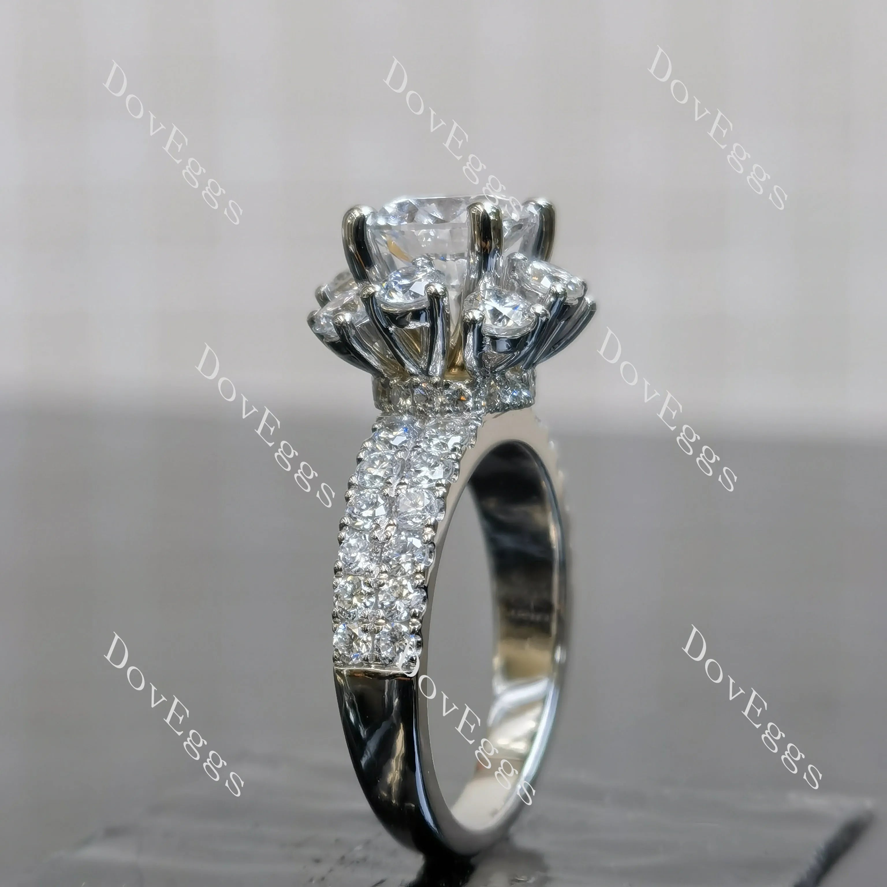 Doveggs Round Floral Halo Half Eternity Lab Grown Diamond Engagement Ring