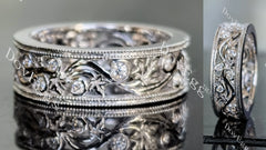 Doveggs round full eternity vintage moissanite/lab grown diamond wedding band-6.5mm band width