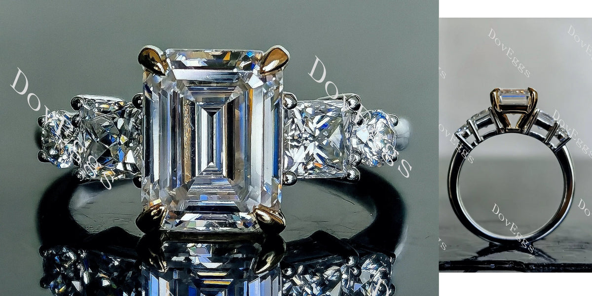 Doveggs emerald side stones moissanite engagement ring