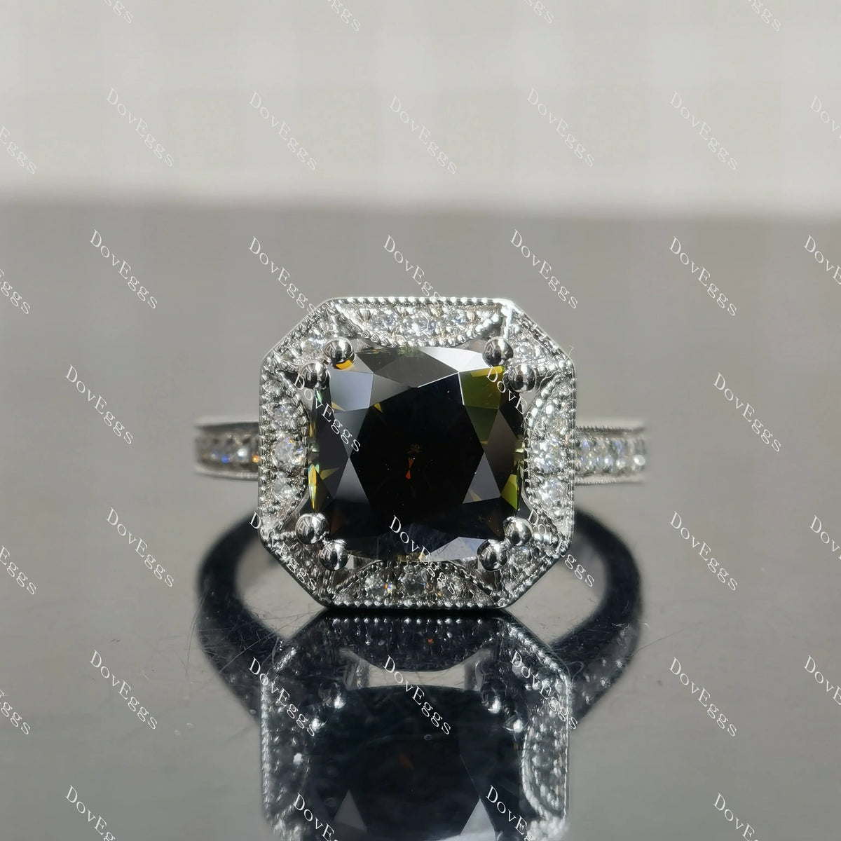 (size 8.25) Doveggs 4ct peacock blue cushion moissanite sterling silver engagement ring