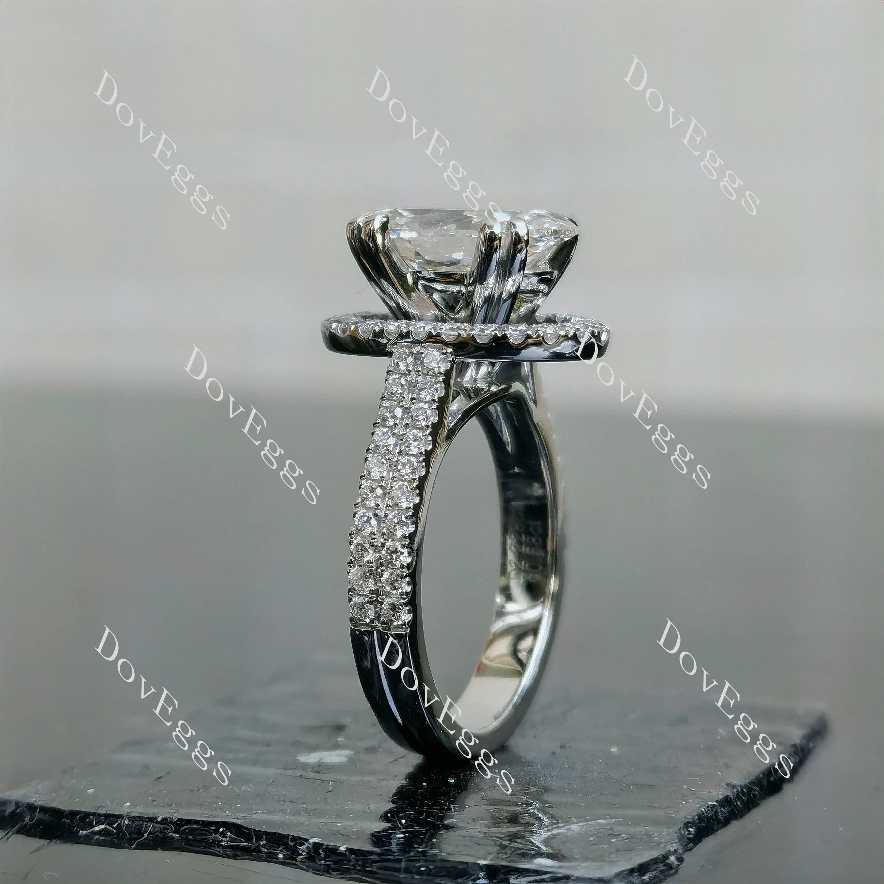 Doveggs Oval Pave Halo Half Eternity Lab Grown Diamond Bridal Set (2 rings)