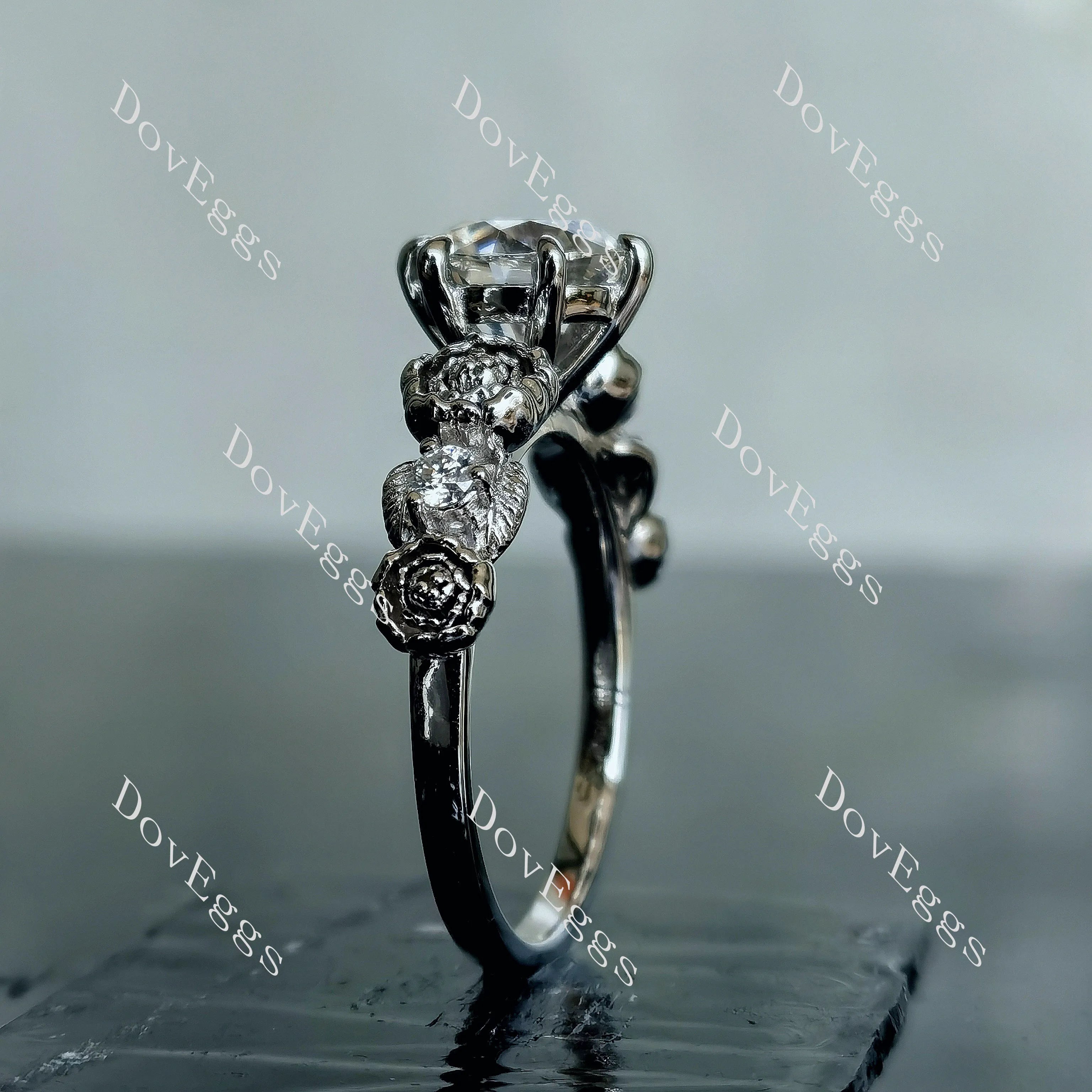 Doveggs round floral art deco moissanite engagement ring