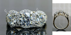 Doveggs Round Three-stone Halo Lab Grown Diamond Engagement Ring