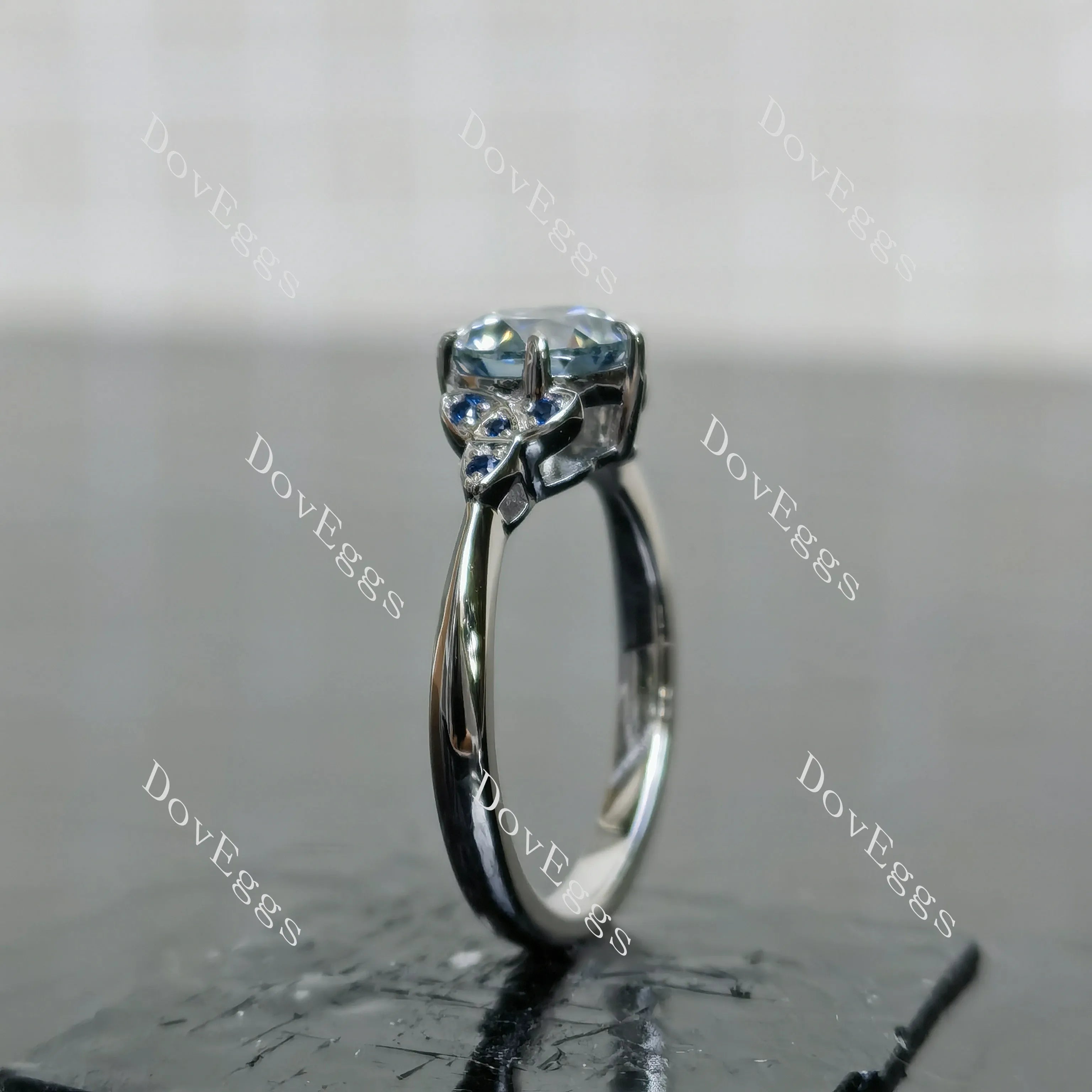 (size 5-5.25) Doveggs sterling silver 1ct round stardust grey colored moissanite engagement ring