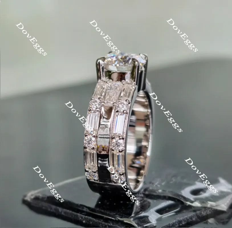 Doveggs round art deco moissanite engagement ring
