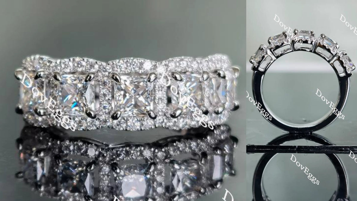 Doveggs princess five stone halo moissanite/lab grown diamond wedding bands-3mm band width