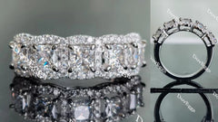 Doveggs princess five stone halo moissanite/lab grown diamond wedding bands-3mm band width