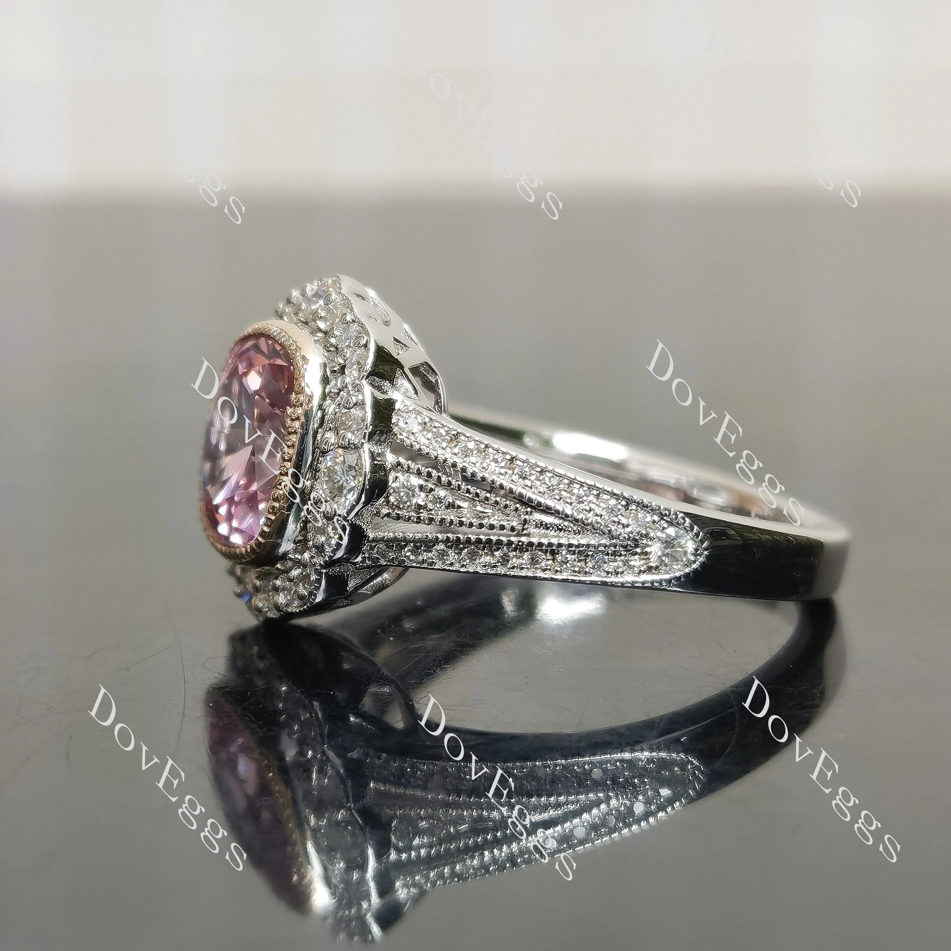 (size 7.75) Doveggs sterling silver 3ct Cushion pink sapphire engagement ring