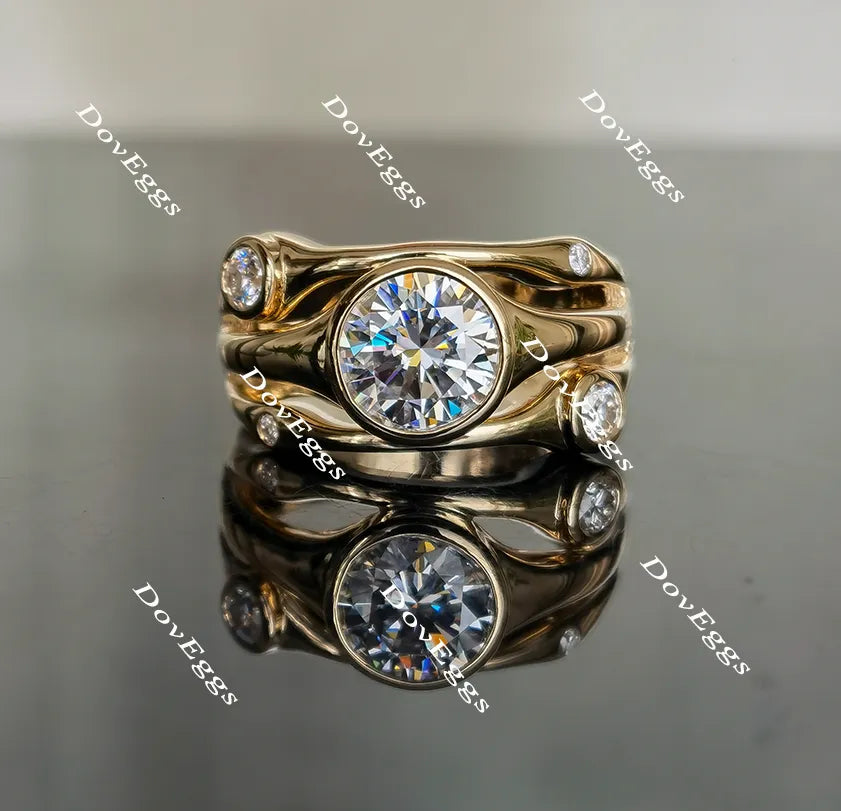 Doveggs round bezel setting art deco moissanite ring