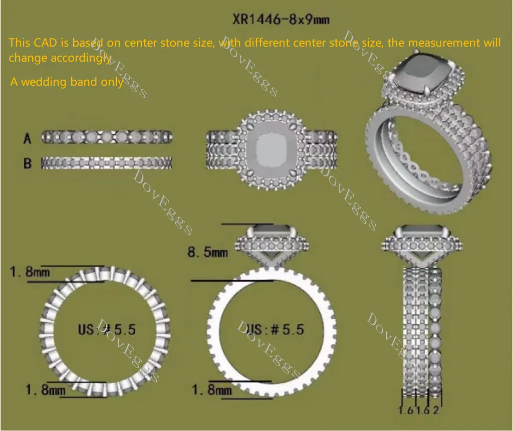 Doveggs round full eternity bubble moissanite/lab grown diamond wedding band-2.0mm band width