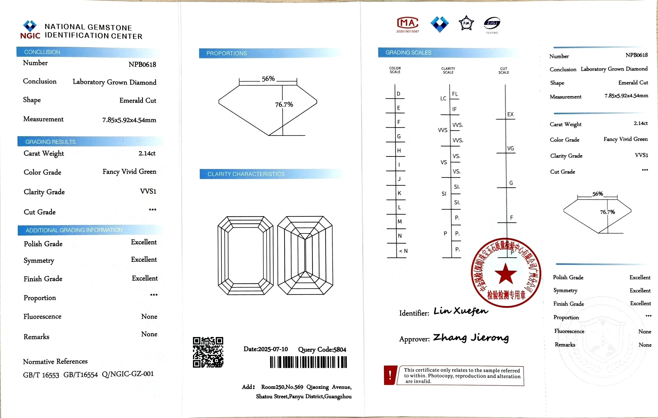 2.14ct Emerald Cut Lab Diamond – Fancy Vivid Green Color VVS1 | Doveggs Certified