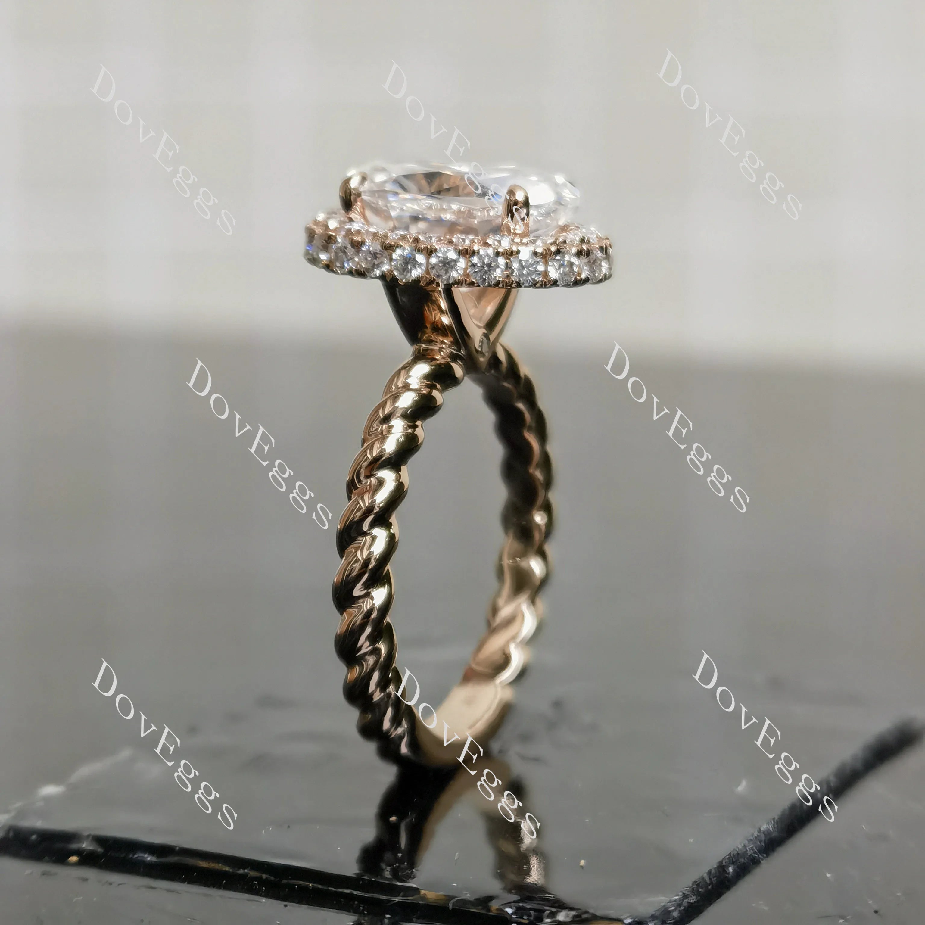 The Laura Oval halo moissanite engagement ring| DovEggs