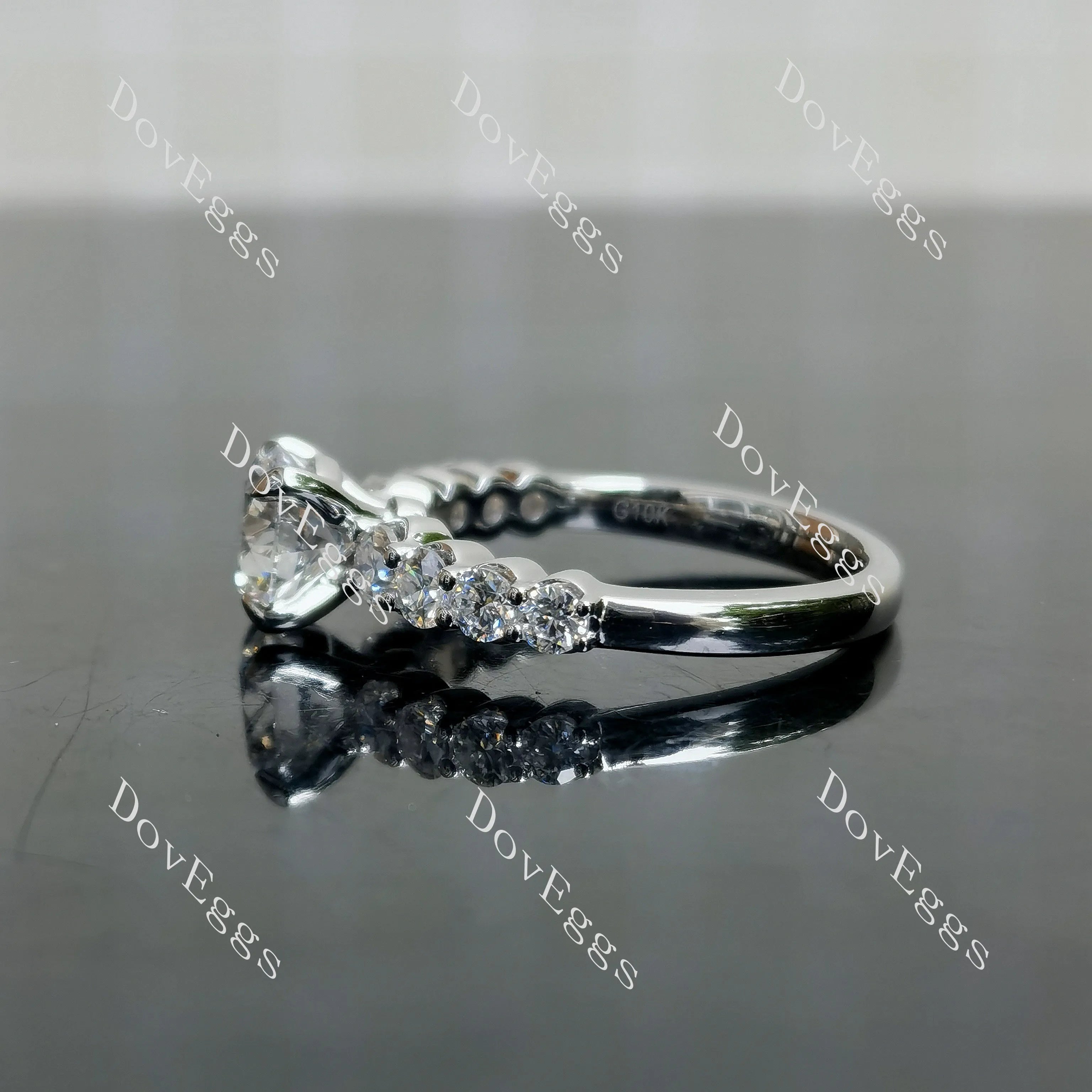 Doveggs Round Pave Side Stone Lab Grown Diamond Engagement Ring