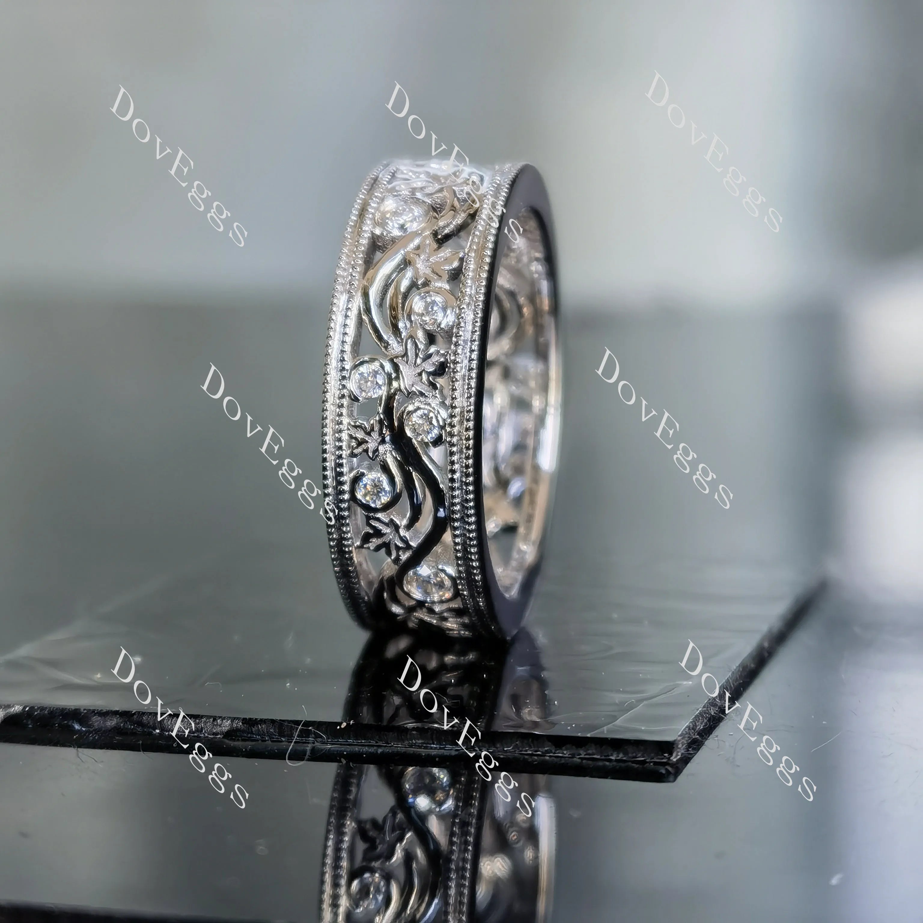Doveggs round full eternity vintage moissanite/lab grown diamond wedding band-6.5mm band width