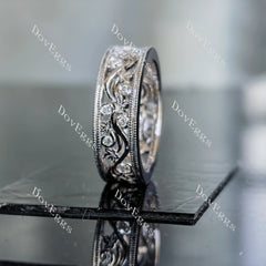 Doveggs round full eternity vintage moissanite/lab grown diamond wedding band-6.5mm band width