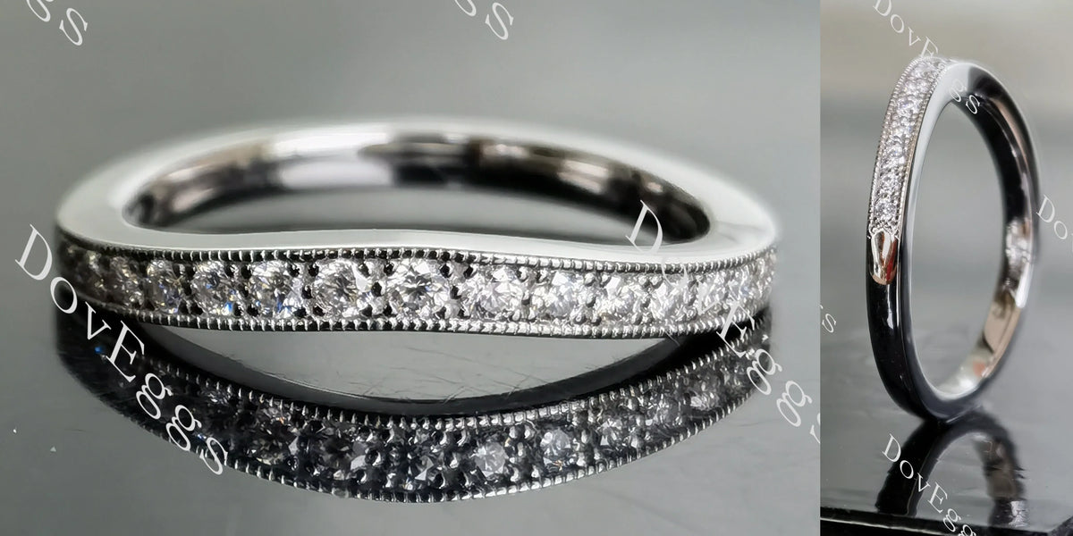 Doveggs round half eternity pave moissanite/lab grown diamond wedding band-1.9mm band width