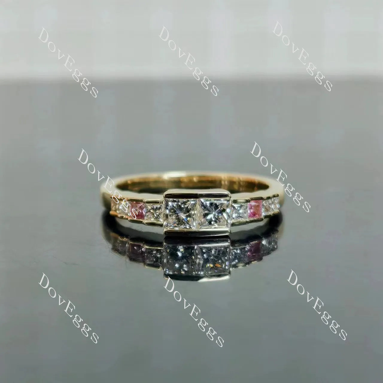 Doveggs Princess Bezel Side Stones Lab Grown Diamond Bridal Set (2 rings)