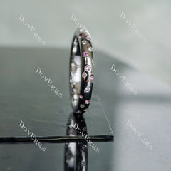 Doveggs round moissanite/lab grown diamond & colored gem wedding band-3.0mm band width