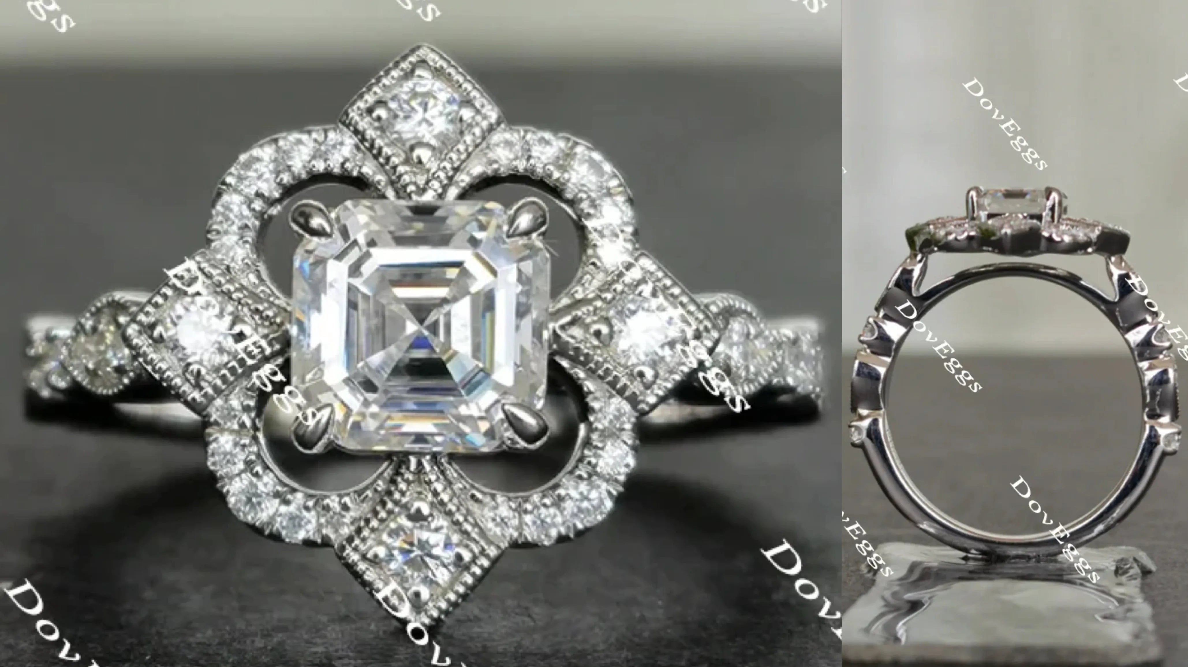 The aviator's floral Asscher moissanite engagement ring
