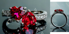 Doveggs Two heart half eternity pave colored gem engagement ring