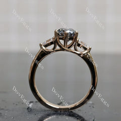 Doveggs round three-stone stardust grey moissanite engagement ring