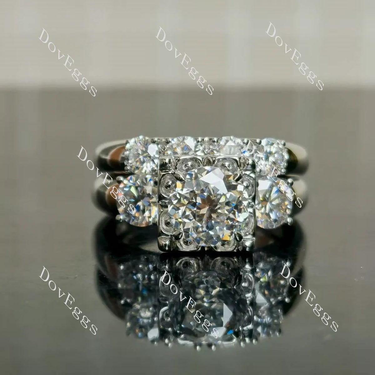 (size 10.5) Doveggs sterling silver 2ct round nova cut moissanite bridal set(2 rings)