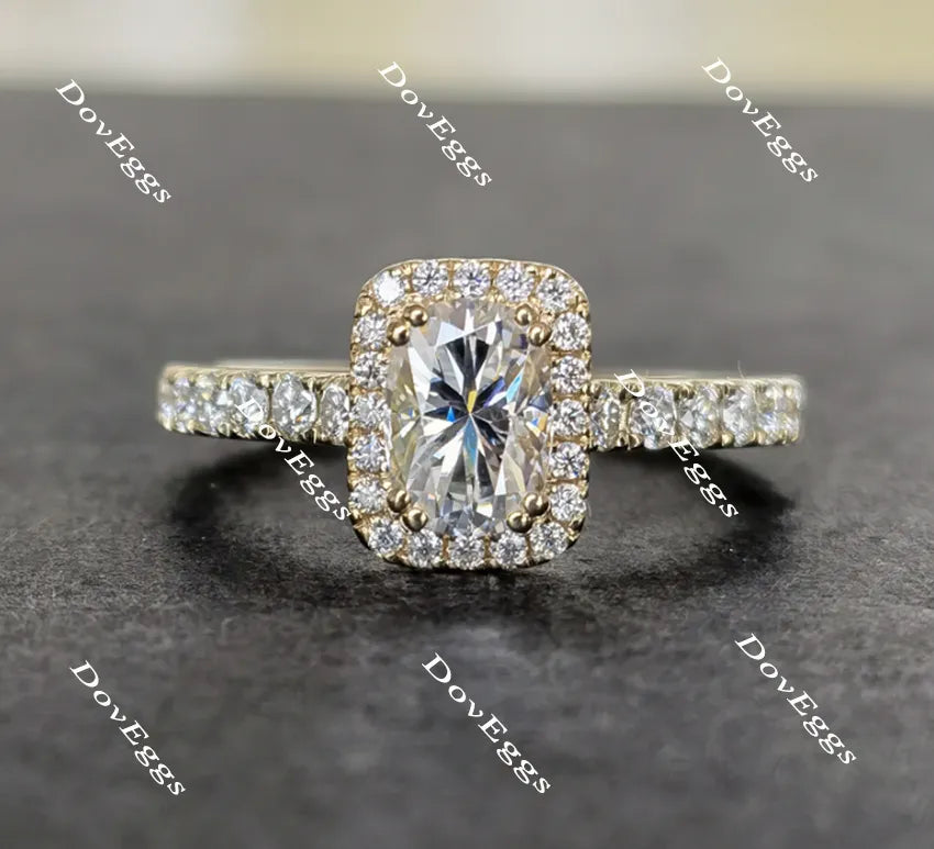 Doveggs cathedral cushion halo moissanite engagement ring