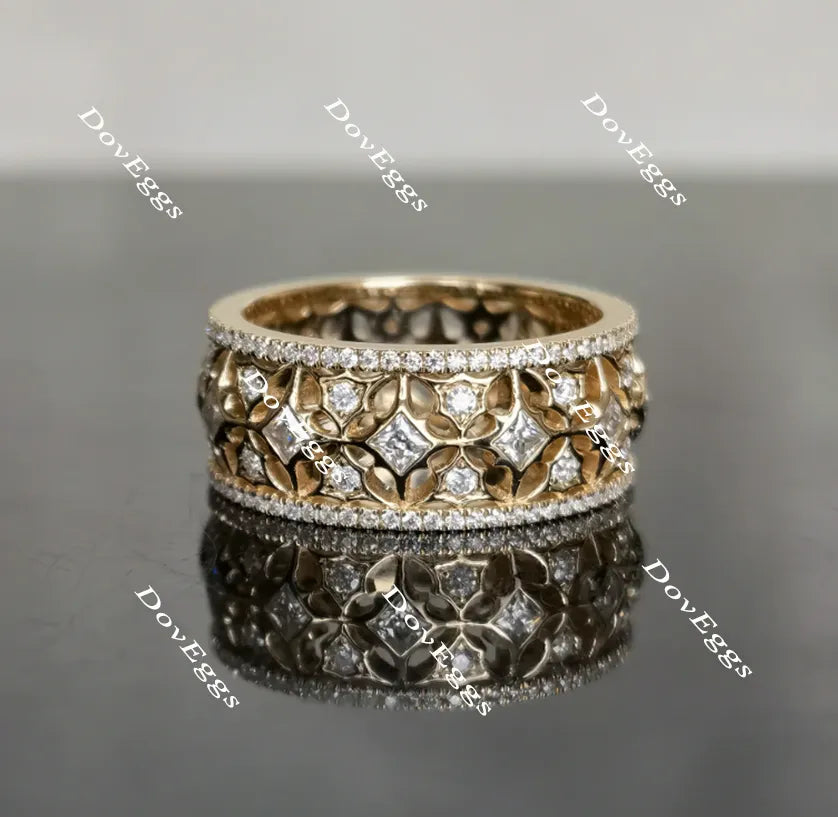 Doveggs art deco princess round full eternity moissanite/lab grown diamond wedding bands-8mm band width