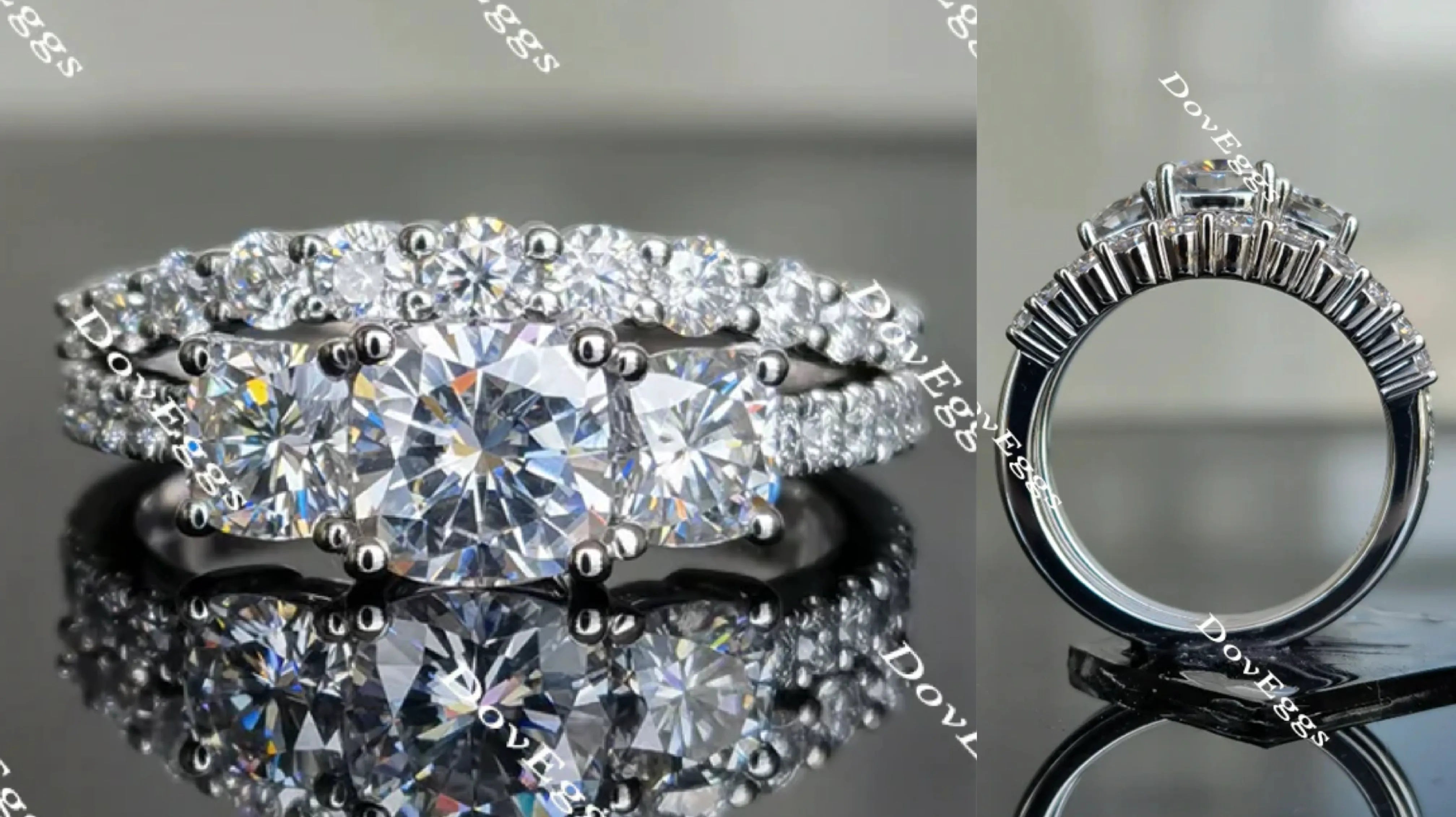 Doveggs cushion moissanite bridal set (2 rings)