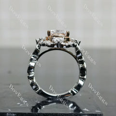 Vanessa cushion floral bezel moissanite engagement ring