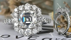 Doveggs asscher halo moissanite engagement ring