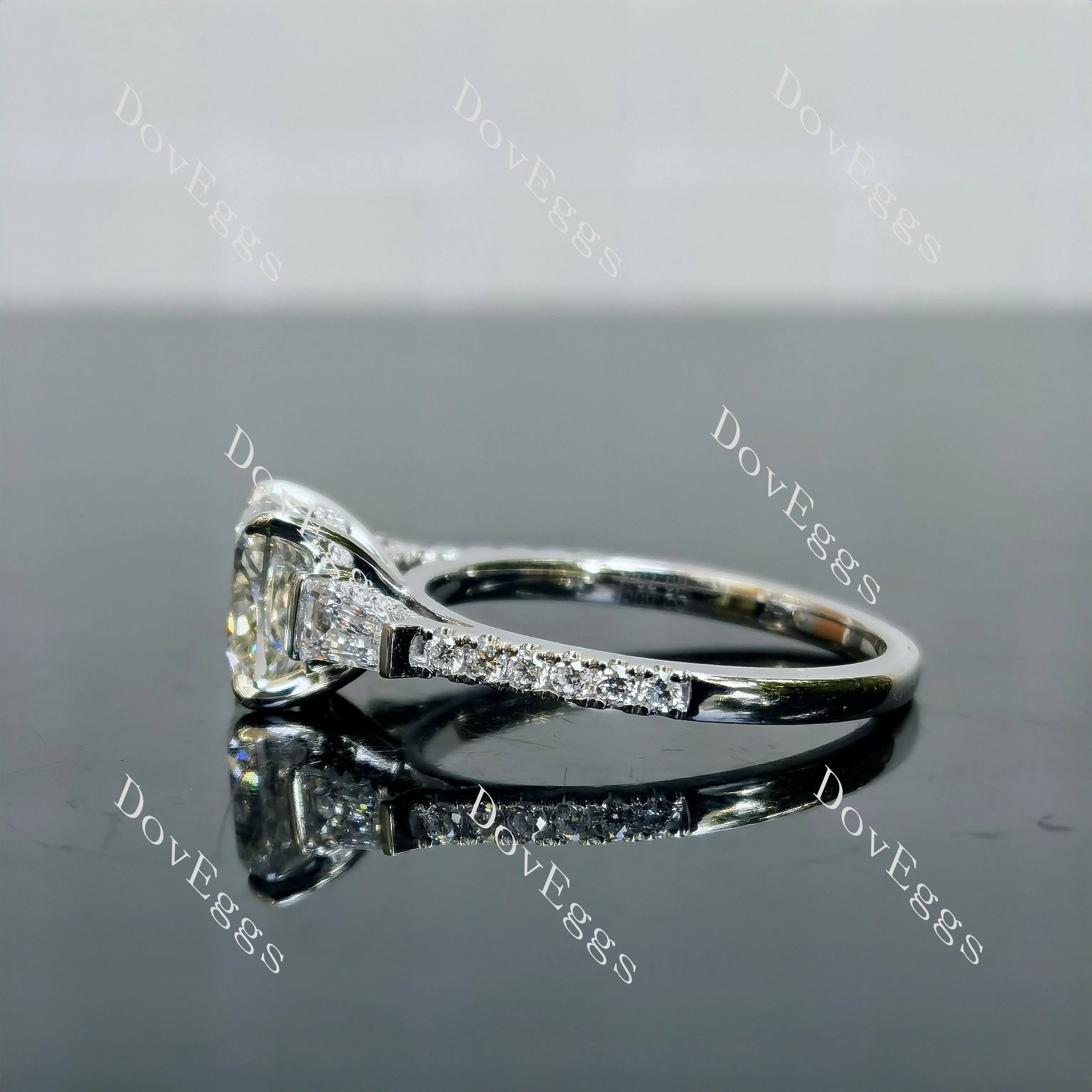 Cushion pave half eternity moissanite engagement ring| DovEggs