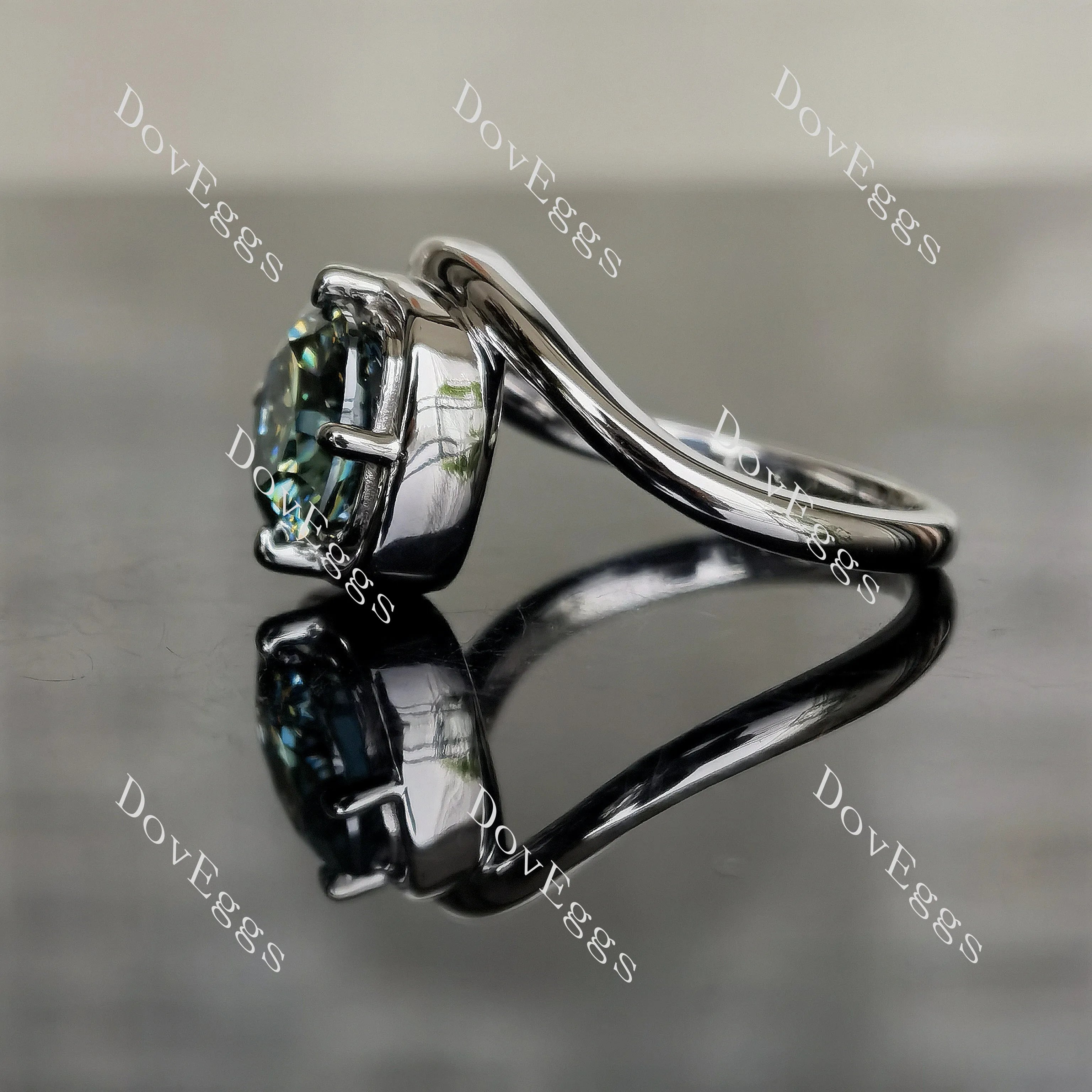 Doveggs cushion bezel solitaire colored moissanite engagement ring