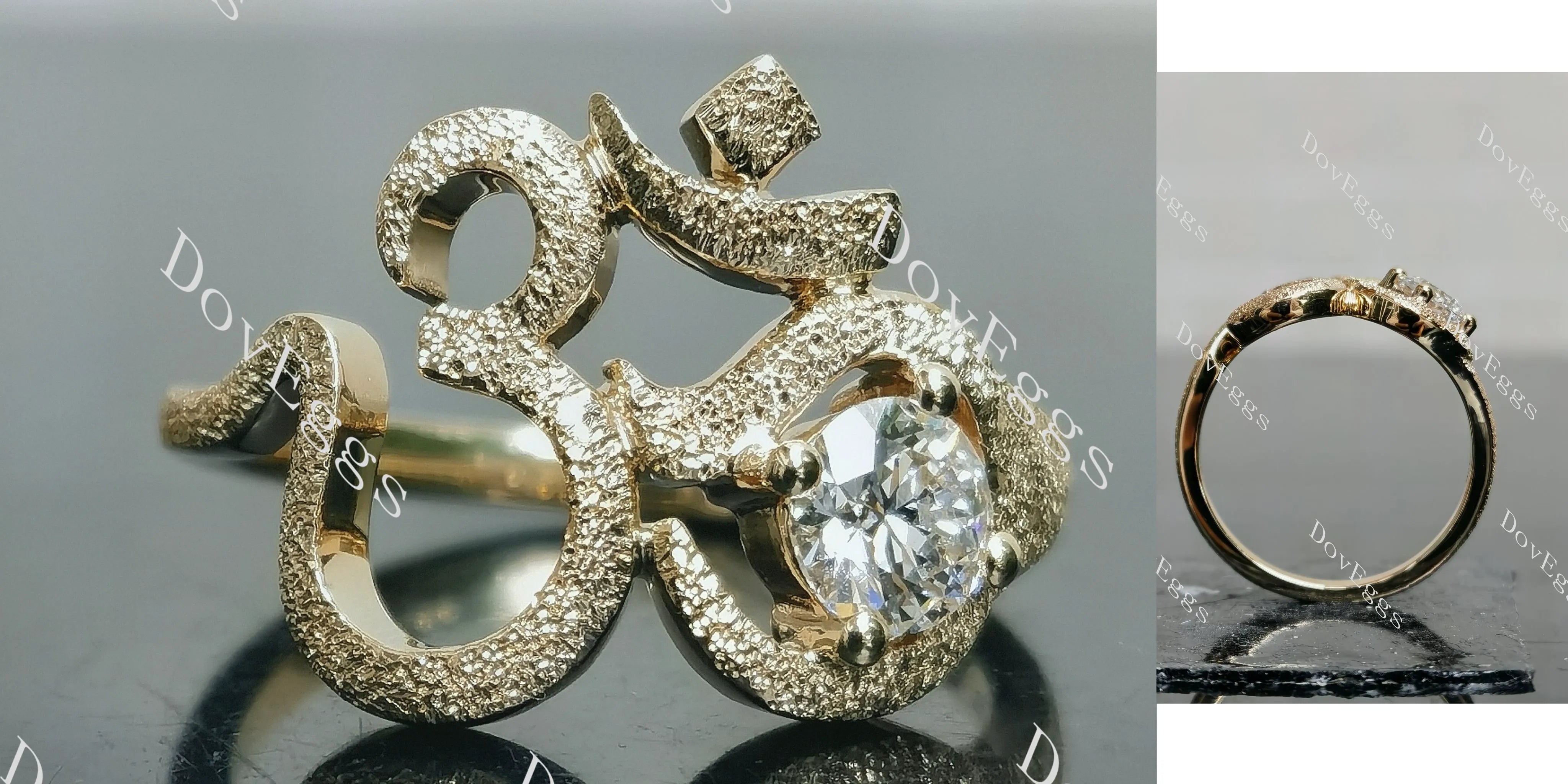 Sacred Sound Round Pave Sandblasted Effect Lab Grown Diamond Engagement Ring
