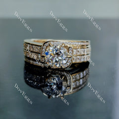 Rhonda round half eternity channel set moissanite engagement ring