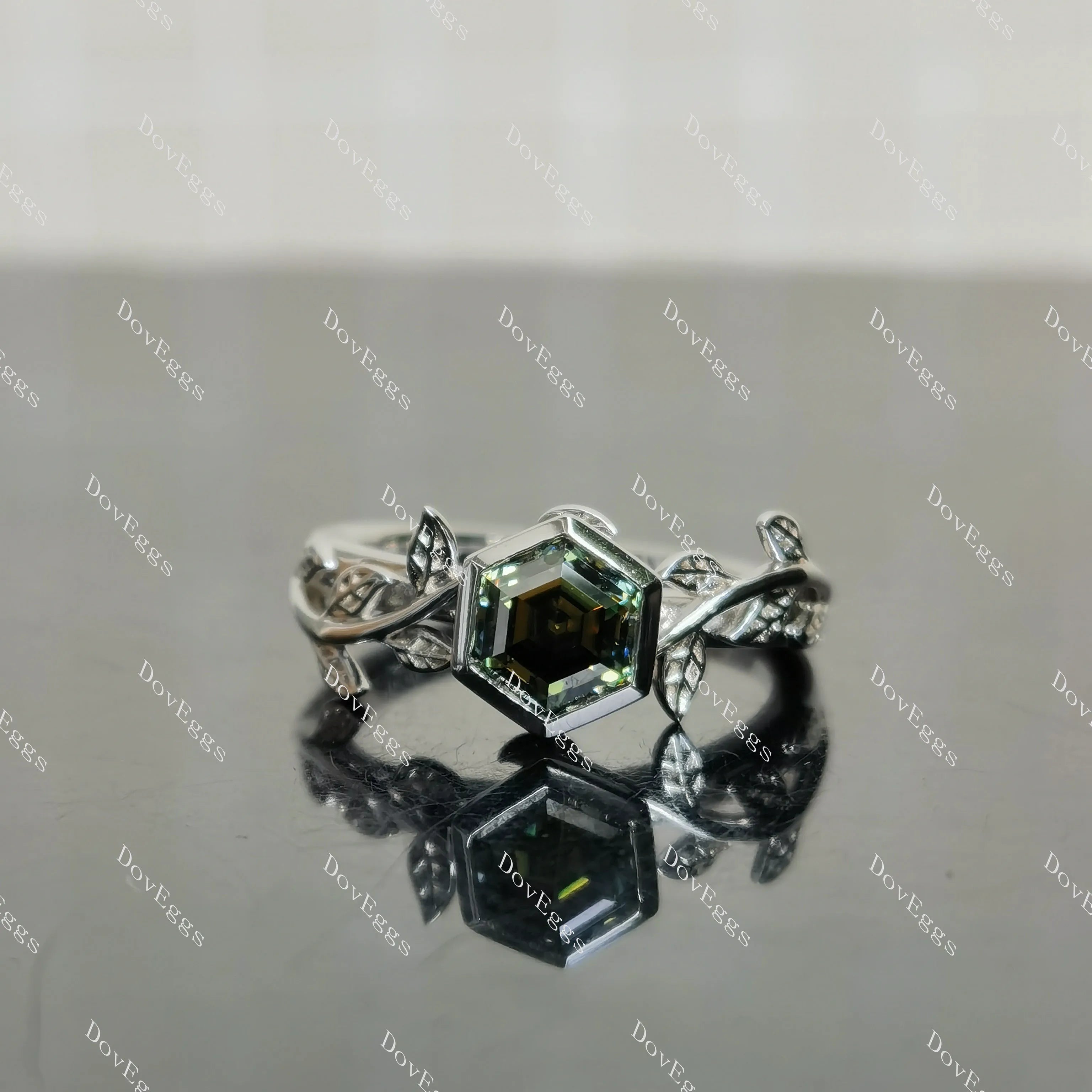 (size 6.5)Doveggs 1ct octagon peacock blue moissanite engagement SS ring