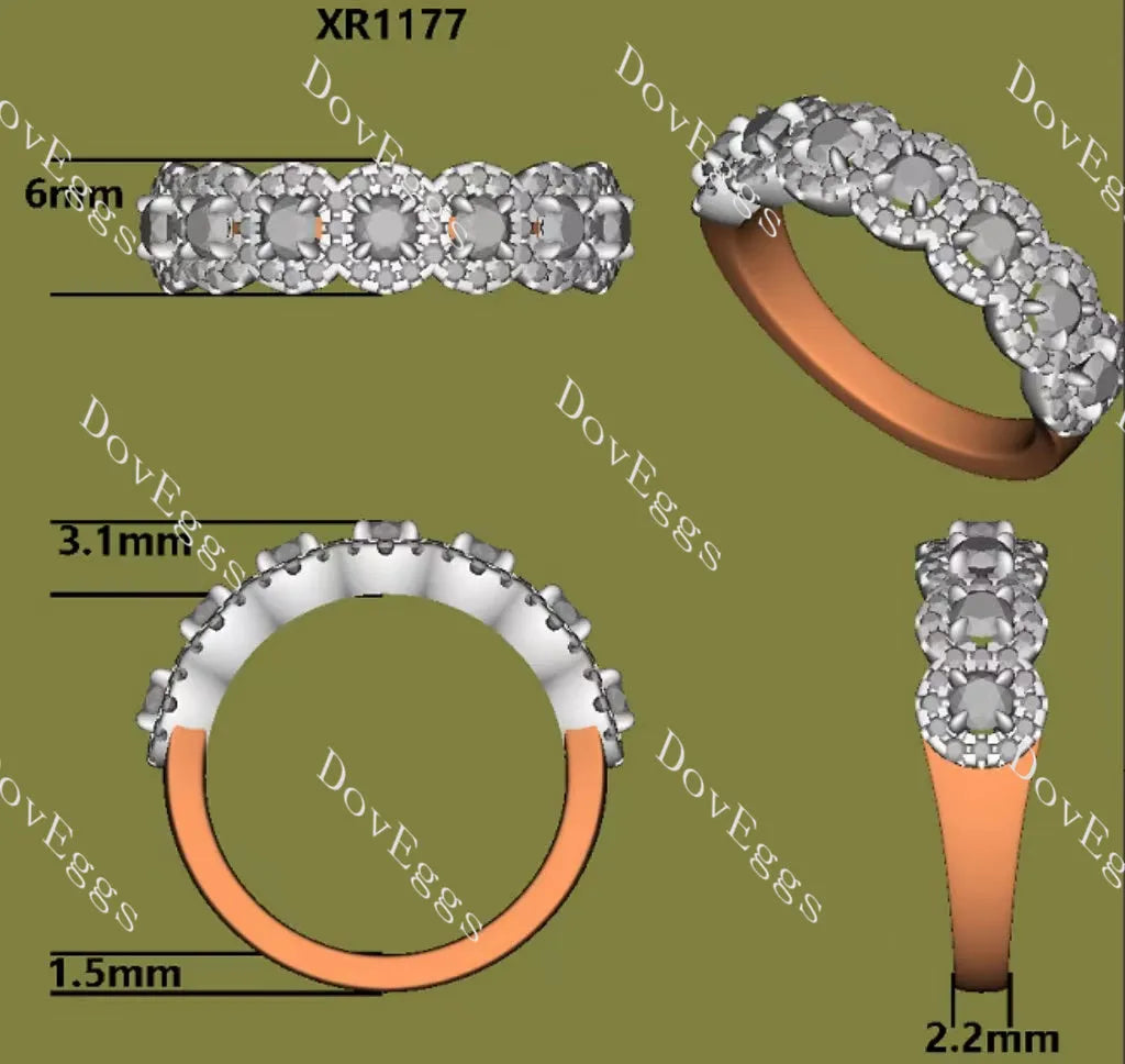 Doveggs half eternity pave round moissanite/lab grown diamond wedding band-2.2mm band width